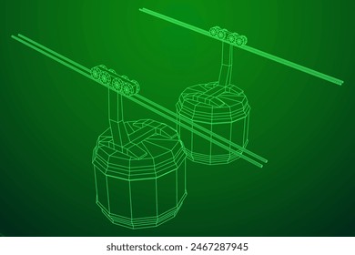 Góndola de cabina de teleférico. Funicular simple concepto de cable. Ilustración vectorial de malla de polietileno baja