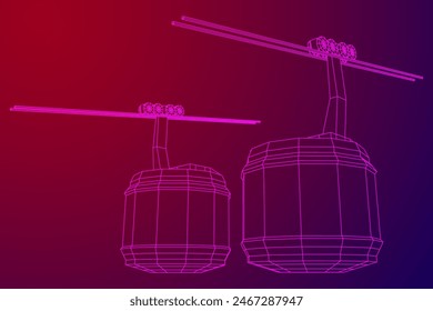 Cable car cabin gondola. Funicular simple cableway concept. Wireframe low poly mesh vector illustration