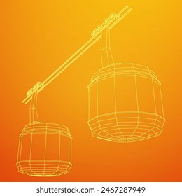 Cable car cabin gondola. Funicular simple cableway concept. Wireframe low poly mesh vector illustration