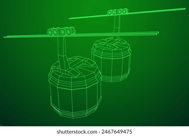 Cable car cabin gondola. Funicular simple cableway concept. Wireframe low poly mesh vector illustration