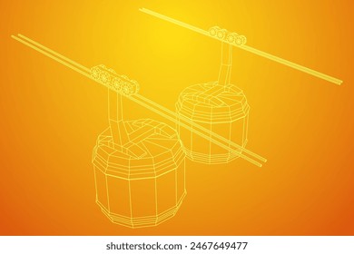 Cable car cabin gondola. Funicular simple cableway concept. Wireframe low poly mesh vector illustration