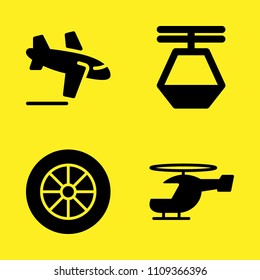 cable car cabin, helicopter, arrivals and alloy wheel vector icon set. Sample icons set for web and graphic design