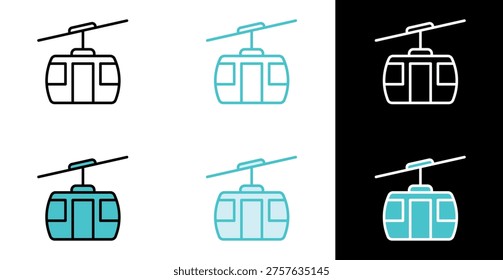 Cable car cabin icon for mountain transport and tourism in line and fill style