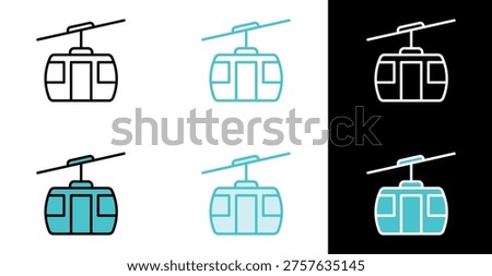 Cable car cabin icon for mountain transport and tourism in line and fill style