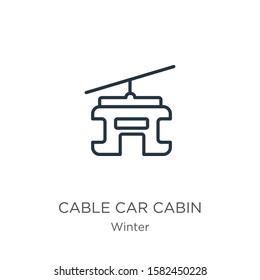 Cable car cabin icon. Thin linear cable car cabin outline icon isolated on white background from winter collection. Line vector sign, symbol for web and mobile