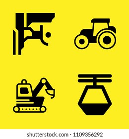 cable car cabin, loader, tractor and climbing vector icon set. Sample icons set for web and graphic design