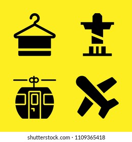 cable car cabin, plane, hanger and christ the redeemer vector icon set. Sample icons set for web and graphic design