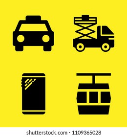 cable car cabin, taxi, smartphone and lifter vector icon set. Sample icons set for web and graphic design