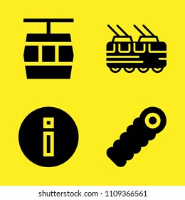 cable car cabin, tram, sleeping bag and information vector icon set. Sample icons set for web and graphic design