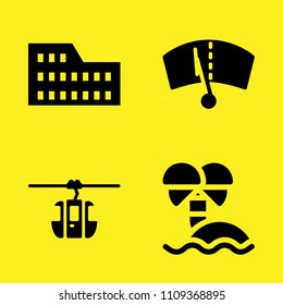 cable car cabin, windshield, island and coliseum vector icon set. Sample icons set for web and graphic design