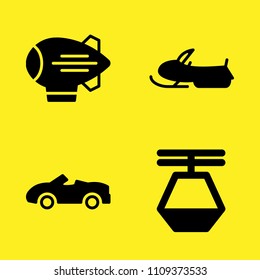 cable car cabin, car, zeppelin and snowmobile vector icon set. Sample icons set for web and graphic design