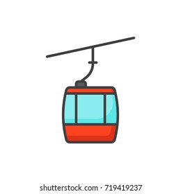 Cable car colored flat line icon.