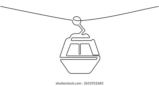 Cable car in continuous line art drawing style. Aerial tramway black linear sketch isolated on white background. Vector illustration, cable car continuous one line drawing, Vector cable car. Transport