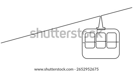 Cable car in continuous line art drawing style. Aerial tramway black linear sketch isolated on white background. Vector illustration, cable car continuous one line drawing, Vector cable car. Transport