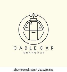 cable car with emblem and line art style logo icon template design. gondola vector illustration