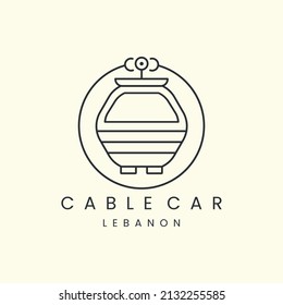 cable car with emblem and line art style logo icon template design. Aerial tramway, gondola, vector illustration