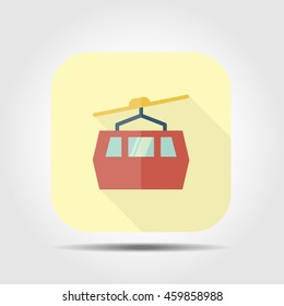 cable car flat icon with long shadow, vector illustration