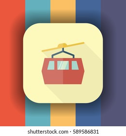 cable car flat icon with long shadow, vector illustration