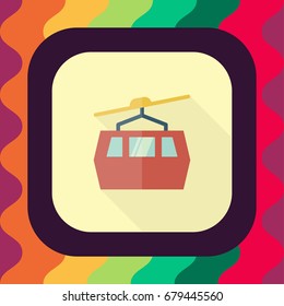 cable car flat icon with long shadow, vector illustration