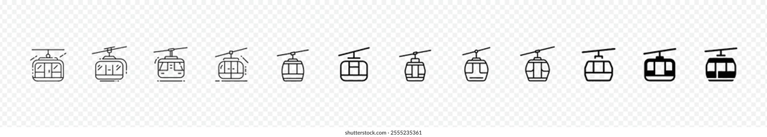 cable car in flat style. Cable car outline icons. Cable car thin line icon set