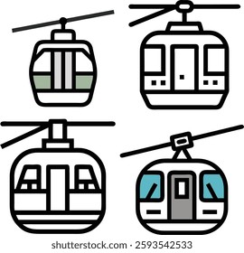 cable car in flat style. Cable car outline icons. Cable car thin line icon set. This expansive collection features diverse funicular and cable car gondola icons, ideal for projects related to mountai
