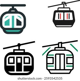 cable car in flat style. Cable car outline icons. Cable car thin line icon set. This expansive collection features diverse funicular and cable car gondola icons, ideal for projects related to mountai
