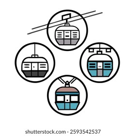 cable car in flat style. Cable car outline icons. Cable car thin line icon set. This expansive collection features diverse funicular and cable car gondola icons, ideal for projects related to mountai
