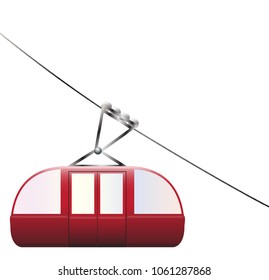 A cable car going downhill on a white background