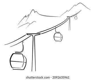 Cable car going to mountain peak