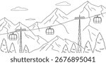 Cable car graphic mountain black white landscape sketch illustration vector 