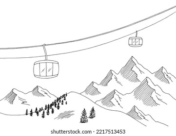 Cable car graphic mountain black white landscape sketch illustration vector 