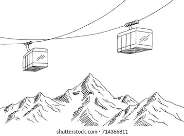 Cable car graphic mountain black white landscape sketch illustration vector