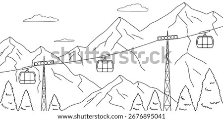 Cable car graphic mountain black white landscape sketch illustration vector 