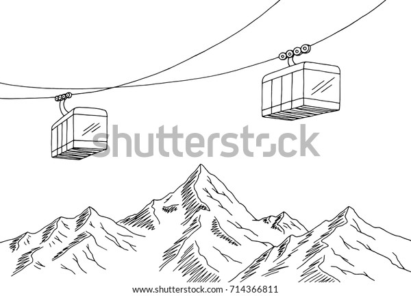 Image Vectorielle De Stock De Cable Voiture Graphique Montagne Noir Blanc