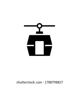 Cable car icon in black flat glyph, filled style isolated on white background