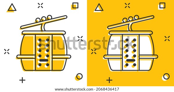 Cable car icon in comic style. Elevator cabin\
cartoon vector illustration on white isolated background. Cableway\
splash effect business\
concept.