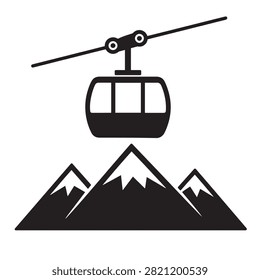 Cable car icon depicting a ski lift gondola suspended over mountain peaks.