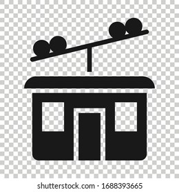 Cable car icon in flat style. Elevator cabin vector illustration on white isolated background. Cableway business concept.