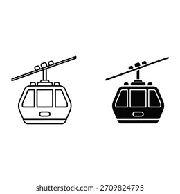 Cable Car Icon Line Art und Silhouette Gondelbahn