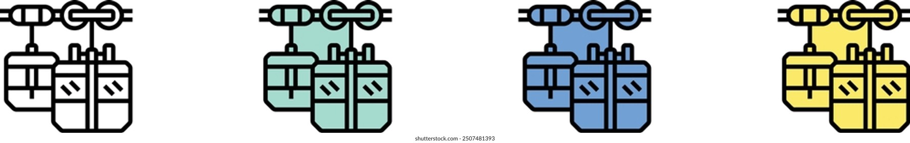 cable car icon. Outline, Green, Blue and Yellow Style Design Isolated On White Background