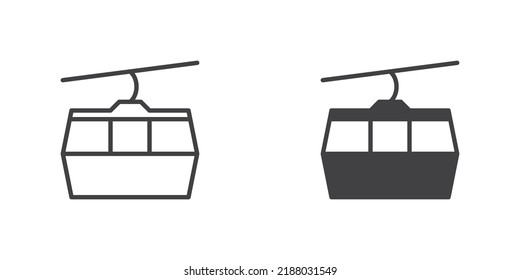 Cable car icon. Ropeway line and glyph version, outline and filled vector sign. linear and full pictogram. Symbol, logo illustration. Different style icons set