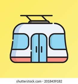 Cable Car Icon Vector Illustration. Flat Outline Cartoon. Travel and Tourism Icon Concept Isolated Premium Vector