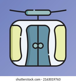 Cable Car Icon Vector Illustration. Flat Outline Cartoon. Winter Sport Icon Concept Isolated Premium Vector