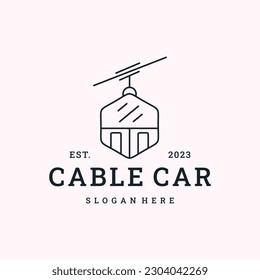 cable car line art with mountain view logo vector symbol illustration design .