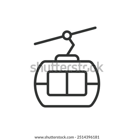 Cable car, in line design. Cable car, aerial tramway, rope way, mountain transport, gondola lift, cable car icon, on white background vector. Cable car, editable stroke icon.