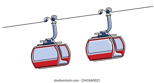 Seilbahn Linie Zeichnung Vektorgrafik.Linie Kunst der Bergbahn für Tourismus und Sport.Linie Kunst Zeichnung Vektorgrafik