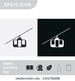 Cable car line flat black and white vector icon.