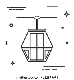 Cable car in a linear style. Line icon. Isolated on white background. Vector illustration.