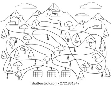 Vector de ilustración de boceto blanco negro gráfico laberinto de teleférico 