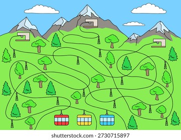 Cable car maze graphic color sketch illustration vector 